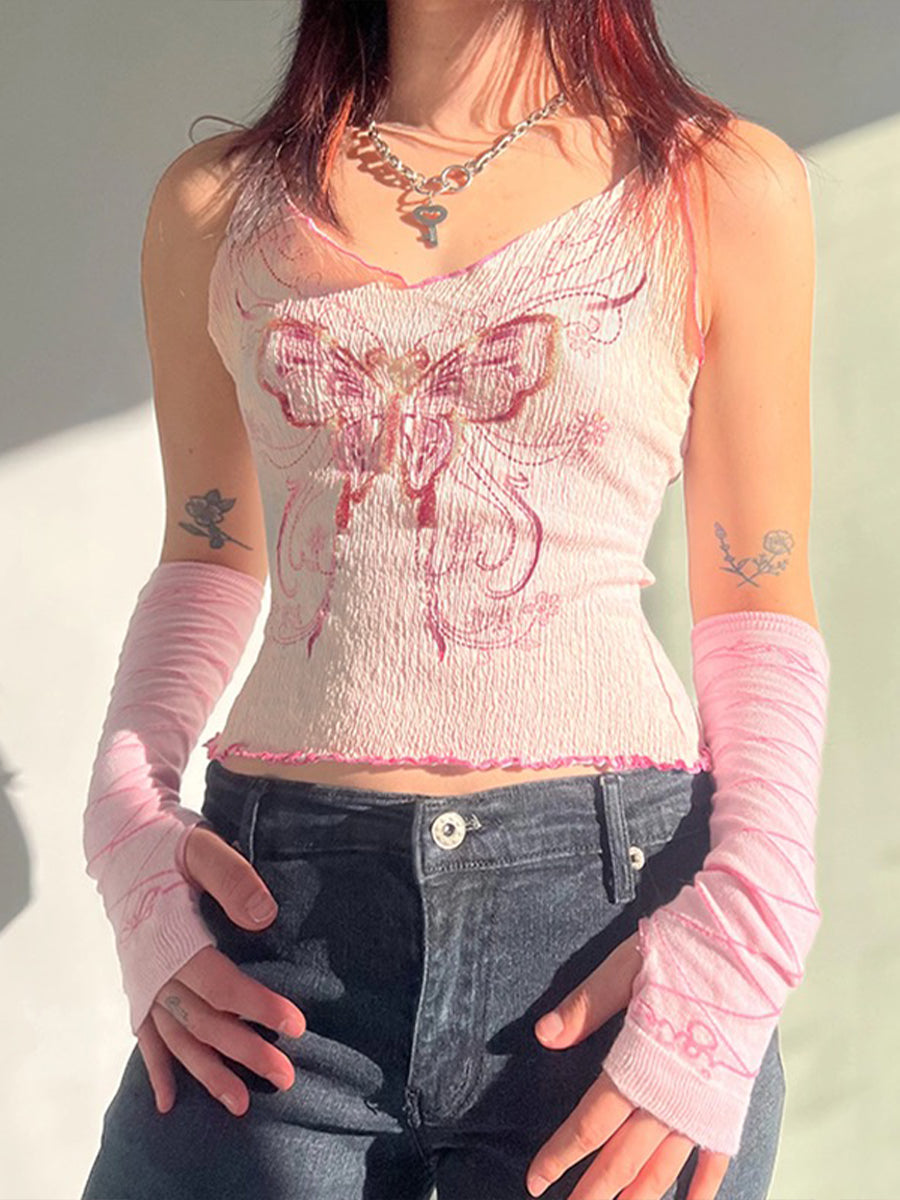 Butterfly Pink Cami Top with Sleeve Cover