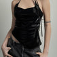 Black Leather Lace-up Halter Top