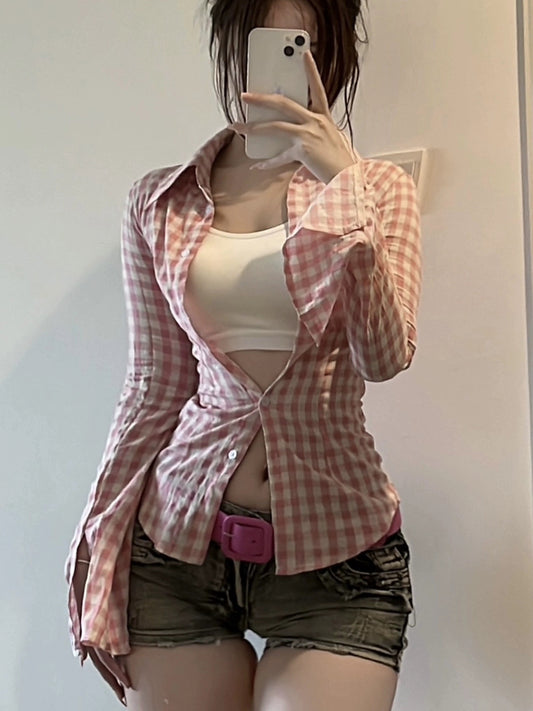Yuna Pink Plaid Shirt Top