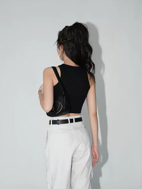 Irregular Hem Solid Color Knit Strapless Crop Top