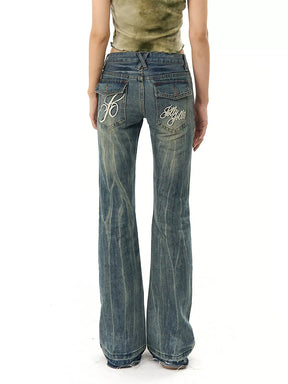 Solid Color High Waisted Denim Stretchy Flared Jeans