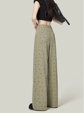 High-Waisted Floral Patterned Loose Jeans