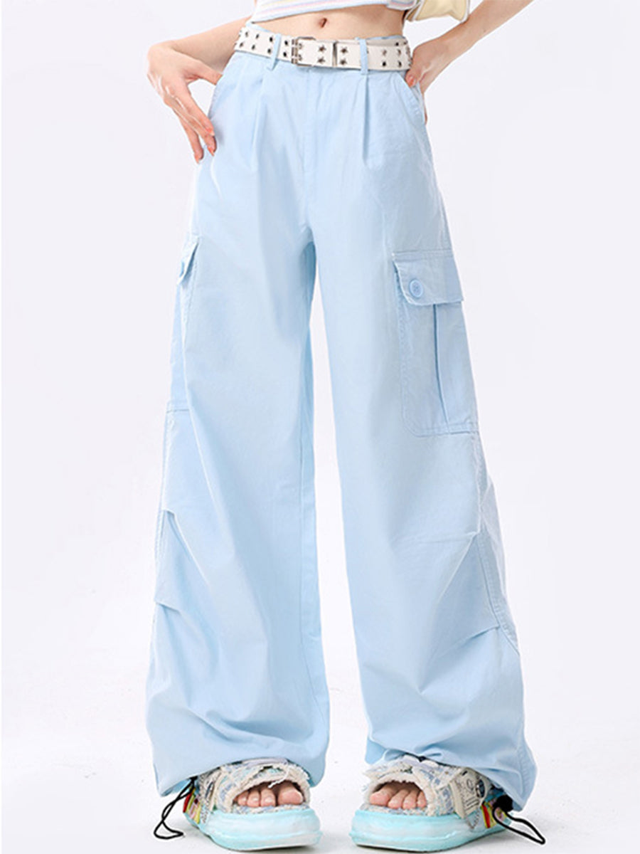 Drawstring Blue Loose Fit Trousers Pants