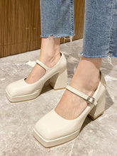 Women's Square Toe Block Heels Mary Jane Pumps