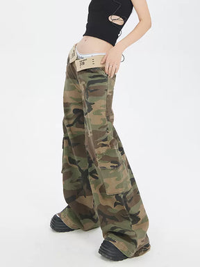 Streetwear Camouflage Cargo Pants Denim Vintage High Waist Jeans