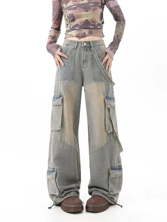 Y2K High Waist Flap Pocket Cargo Denim Jeans
