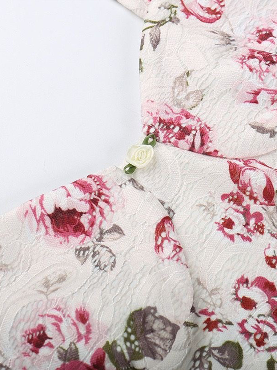 Lace Printed Low Cut Floral Cami Dress