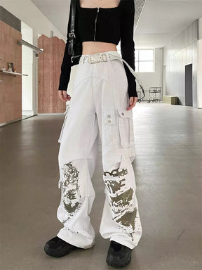 Casual Graffiti White Loose Jeans