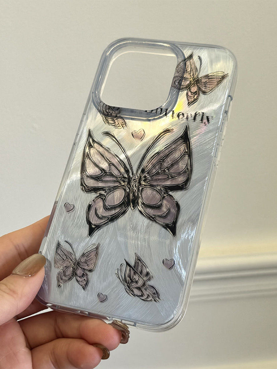 Laser Aurora Butterfly Straight Edge Frosted Phone Case