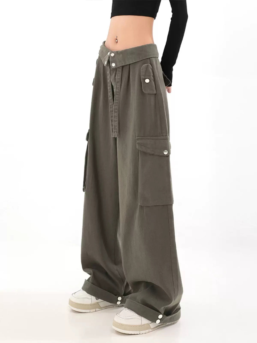 Solid Color Cargo Casual Pants