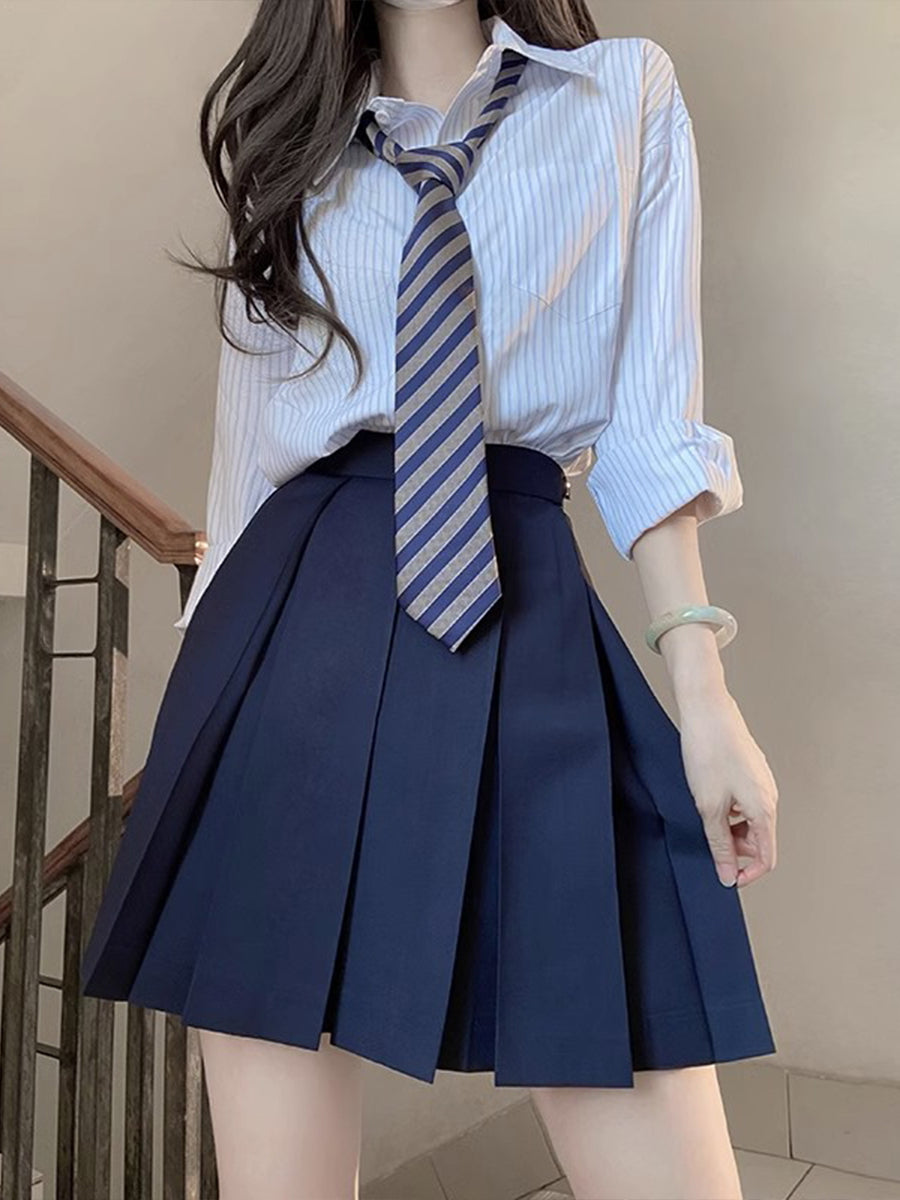 Classic Loose Striped Long Sleeve Shirt with Tie Belt