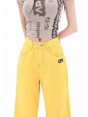 Vintage Yellow Straight Leg High Waist Jeans