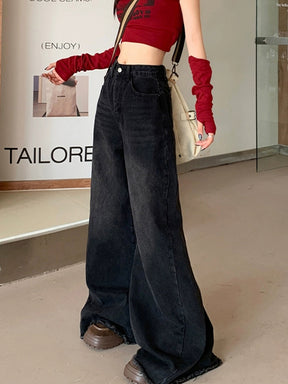 Vintage Raw Hem Wide Leg Long Jeans