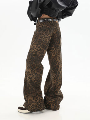 Leopard Print Hip Hop Loose Fit Denim Jeans