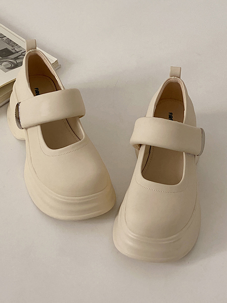 Solid Colors Soft Cloud Velcro Mary Jane Chunky Pumps Shoes
