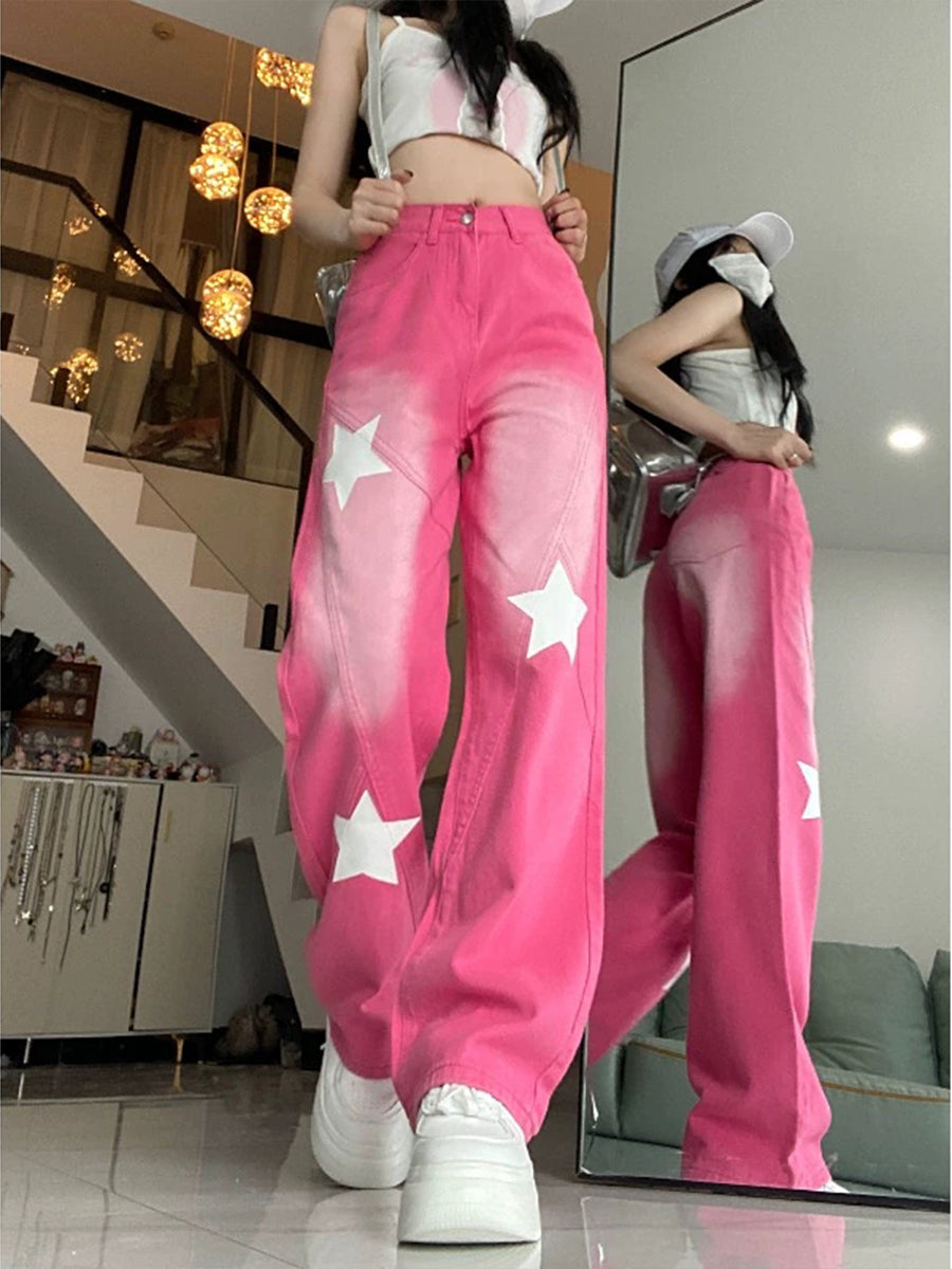 Pink Stars Denim Pants