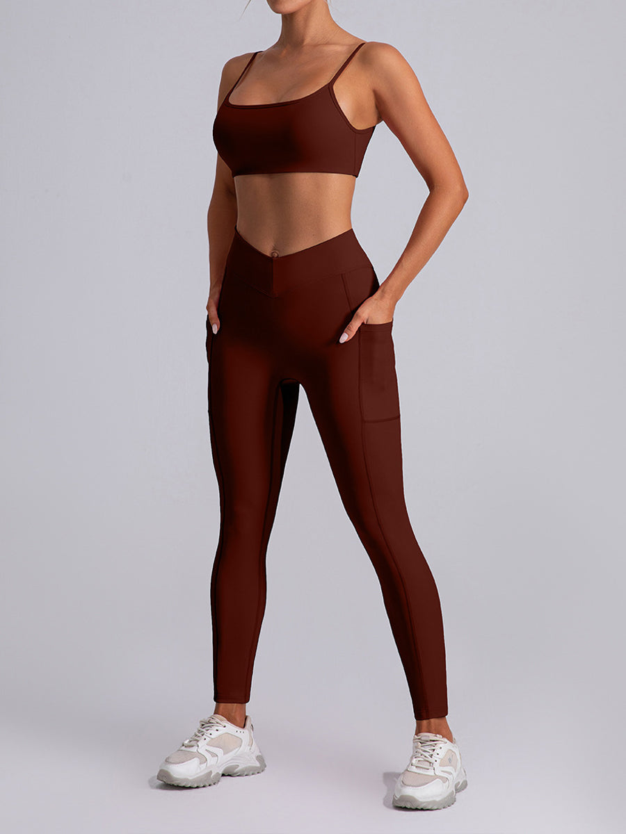 2pcs Sleeveless Cami Skin-Friendly Sports Set Workout Set Fitness Yoga Suit with Chest Pads