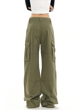 Solid Color Casual High Waist Loose Cargo Pants