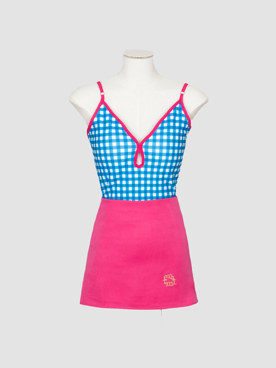 Blue Striped Camisole Top + Rose A-Line Skirt With Lining Two-Piece Set