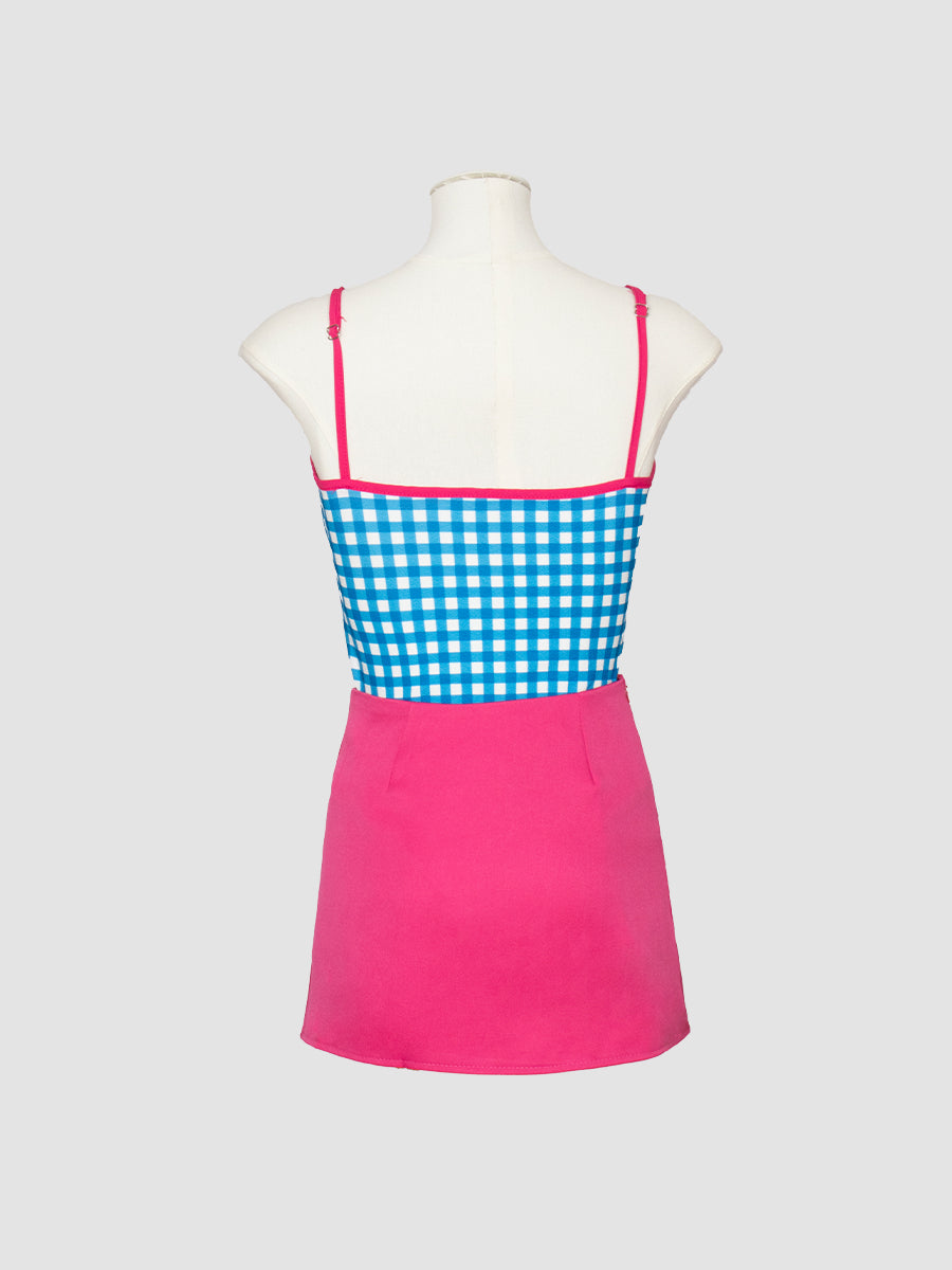 Blue Striped Camisole Top + Rose A-Line Skirt With Lining Two-Piece Set