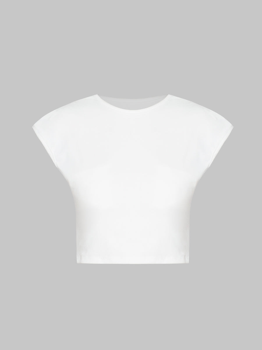 Solid Color Stretchy Short Sleeve Crop Top