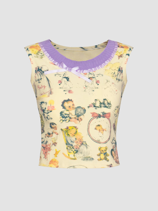 Angel Print Ruffle Tank Crop Top