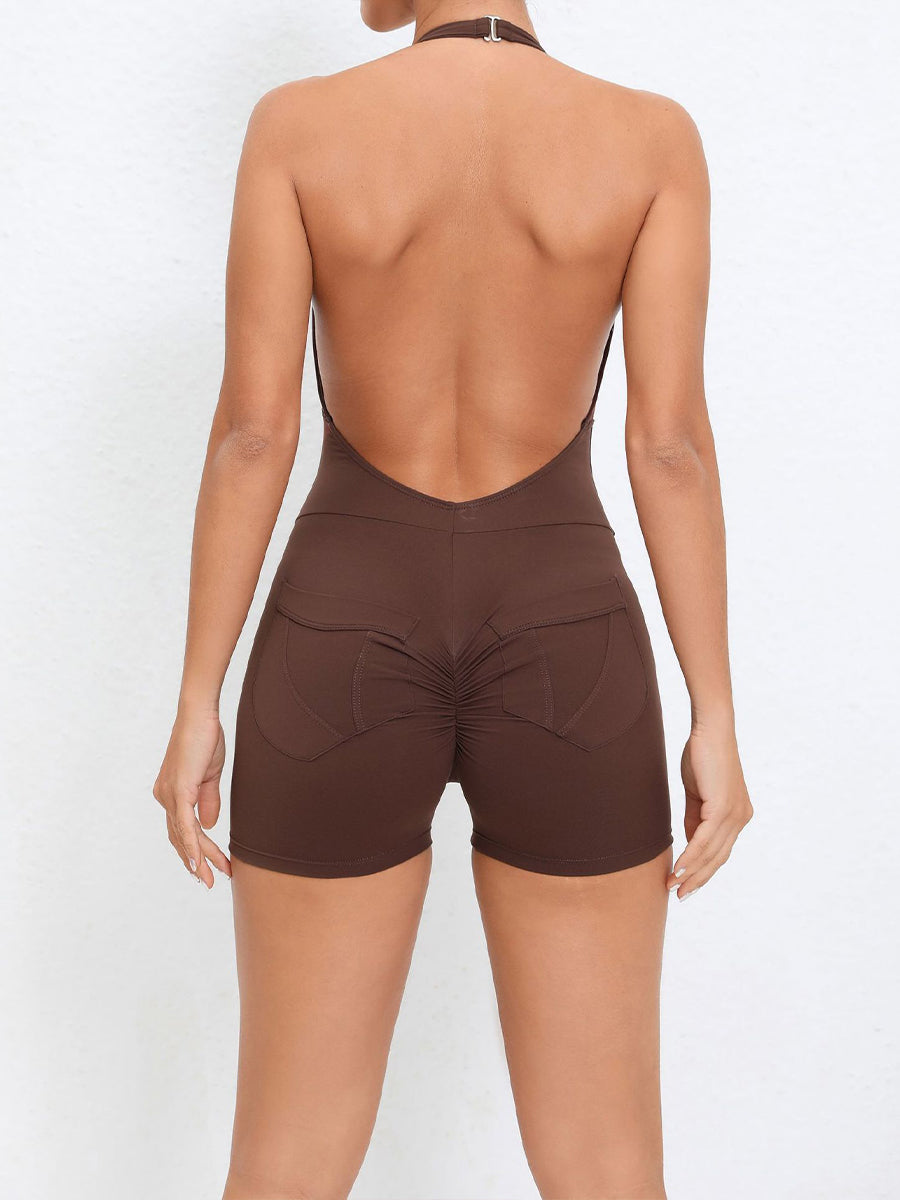 Plain Backless Halter Unitards Skin-Friendly Sleeveless Romper