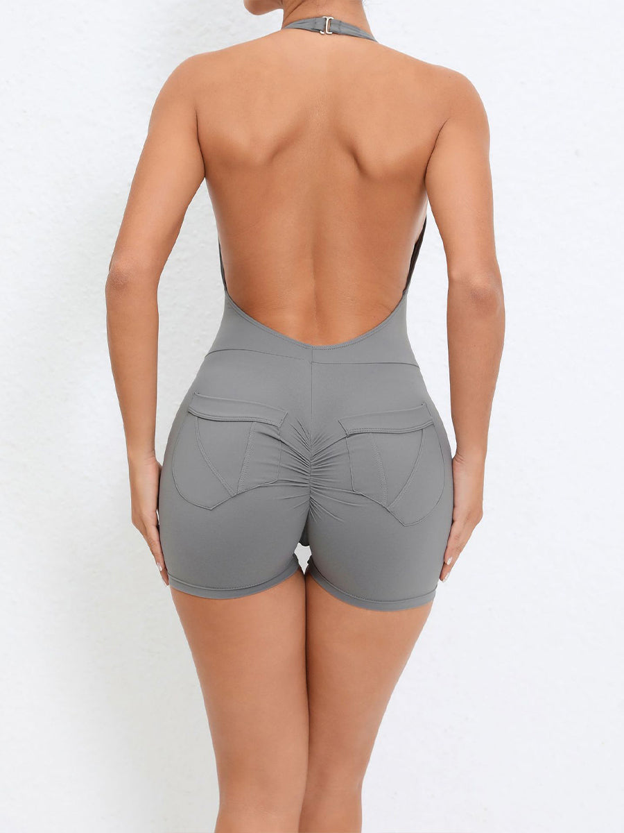 Plain Backless Halter Unitards Skin-Friendly Sleeveless Romper