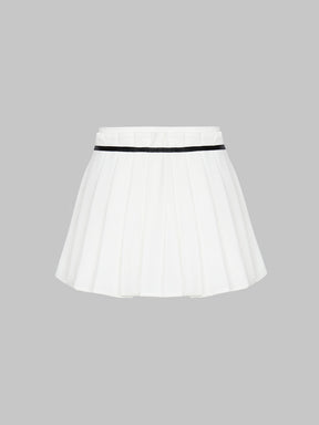 Solid Color Fake Two Pieces Bow Pleated Skirt