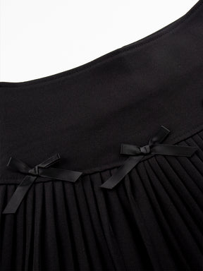 Solid Color Bow Pleated Skirt
