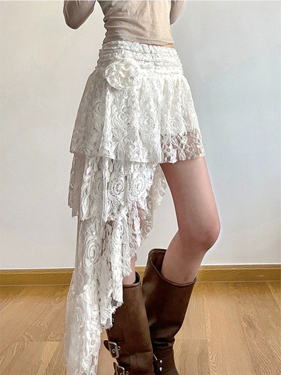 Multi Layered Lace Irregular Skirt with Lining