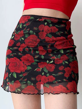 Chiffon Rose Pattern Skirt