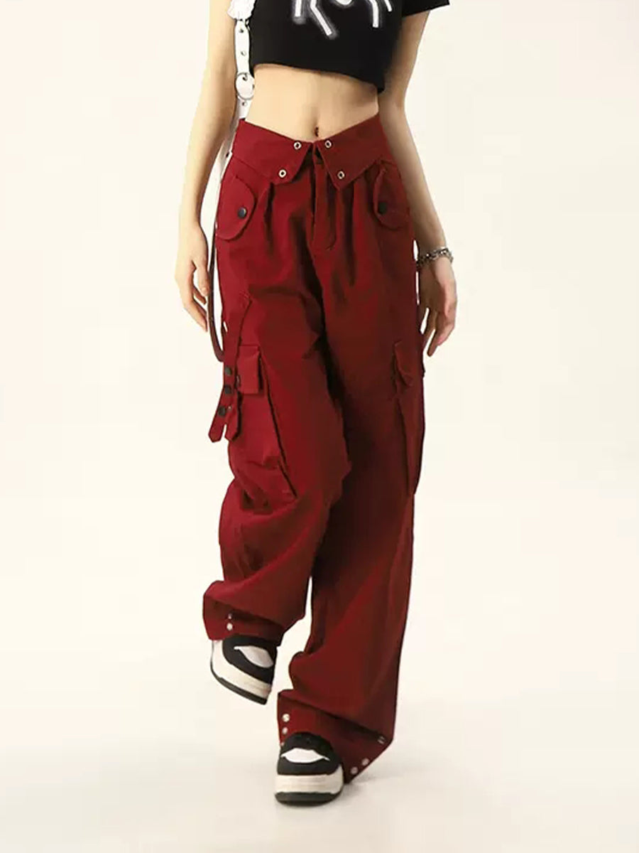 Red Loose Casual Pants