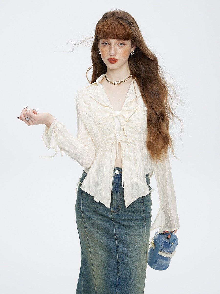 Chiffon Tied Slim Shirt Top