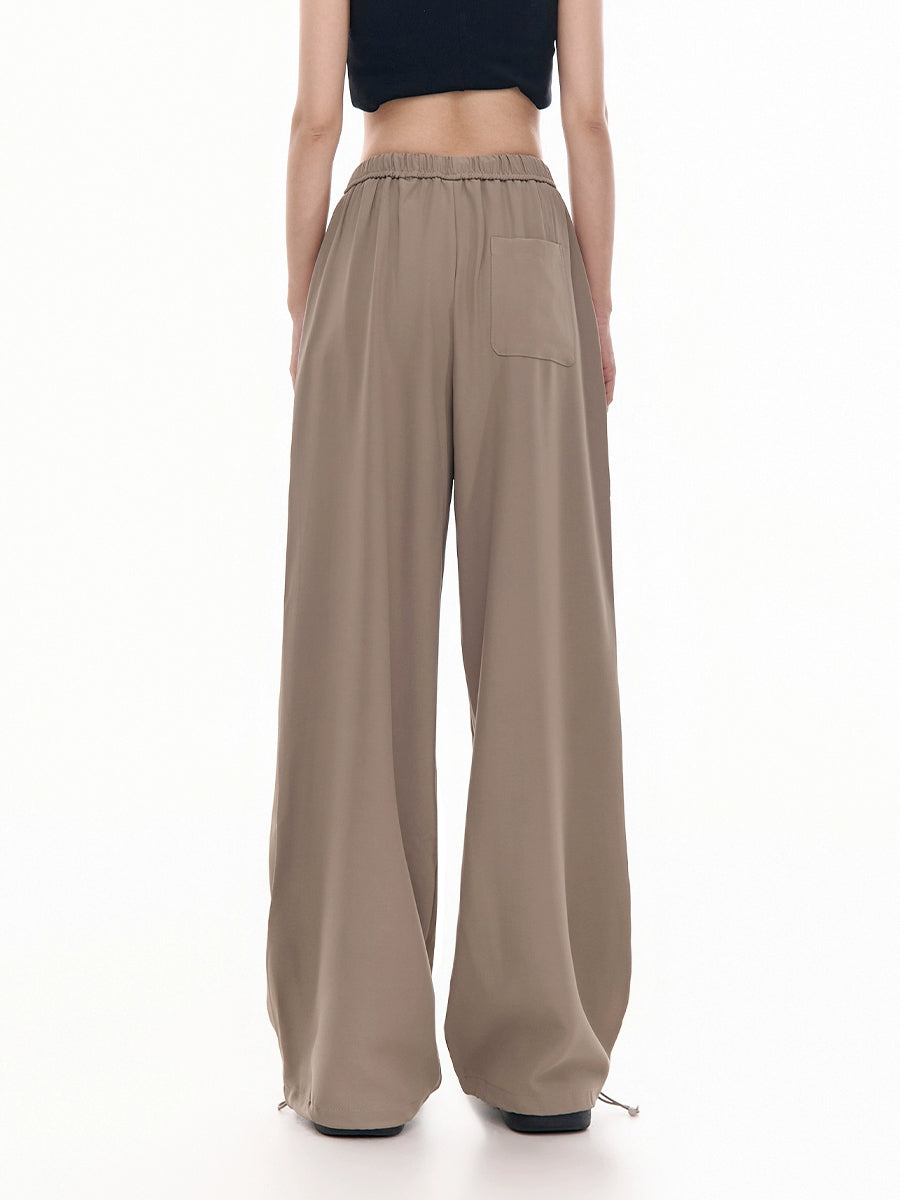 Solid Color Loose Fit Drawstring Pants