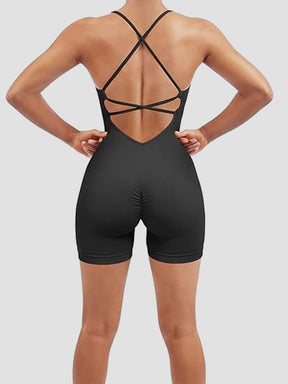 Solid Ruched Backless Cami Unitard Romper Women Unitards