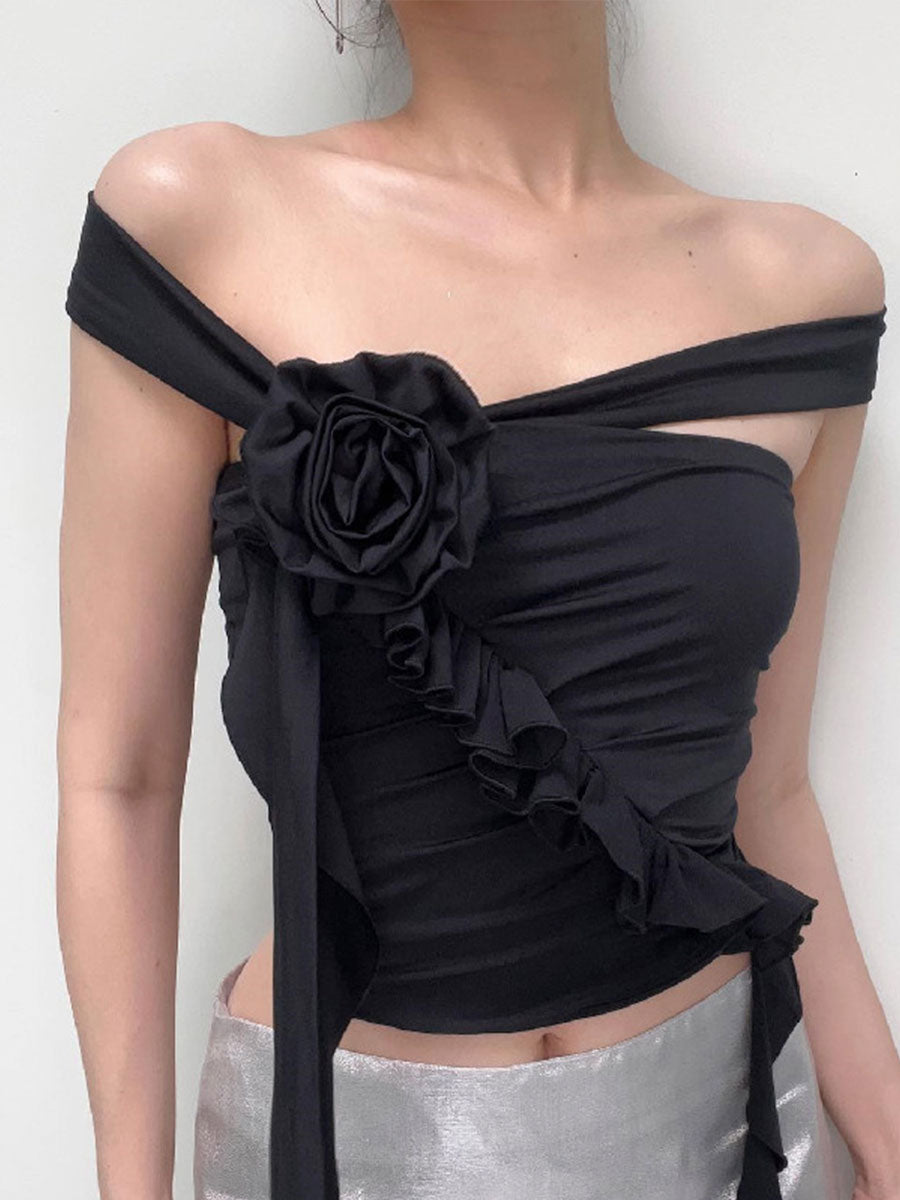 Floral Backless Lace-up Halter Top