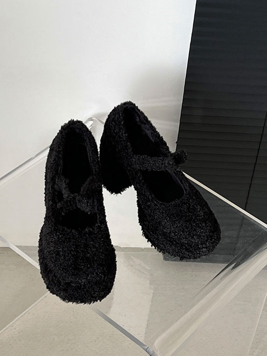 Fluffy Ankle Strap Chunky Heels Mary Jane Shoes