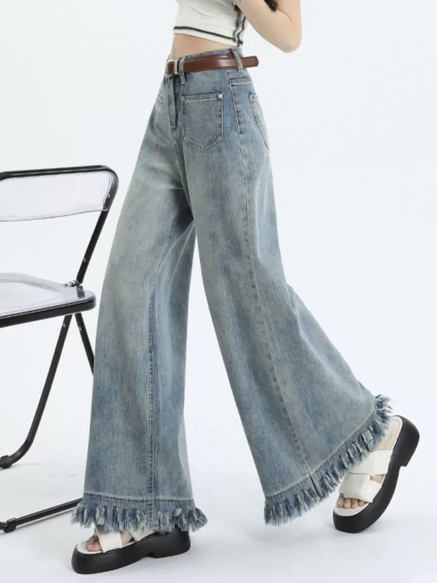 Solid Color Denim Wide Leg Jeans Pants