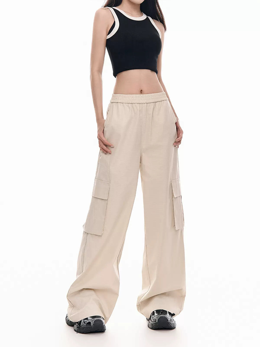 Pink Side Pocket Loose Casual Pants