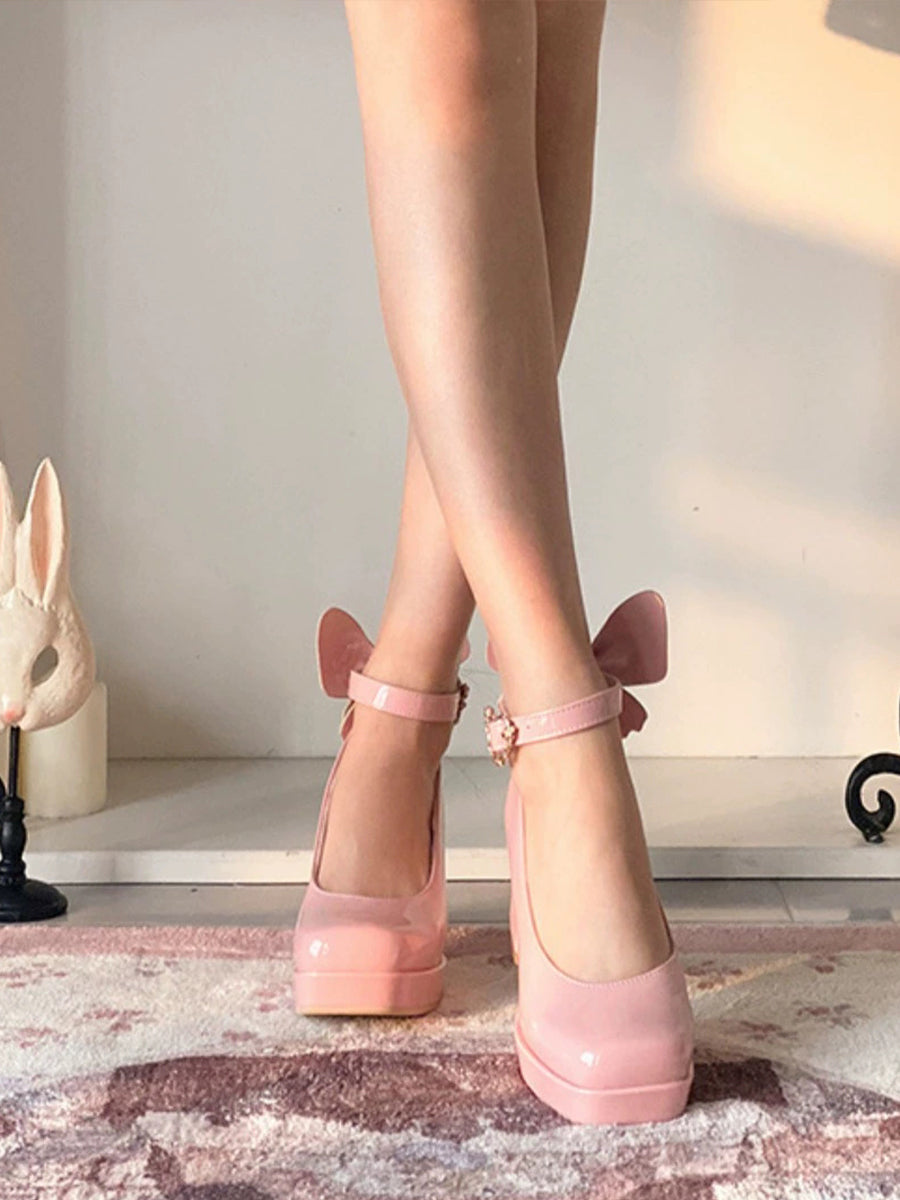 Chunky Heeled Ankle Strap Butterfly Mary Jane Pumps