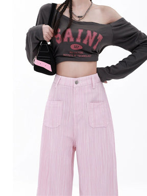 Casual Loose Fit Pink Straight Leg Pants