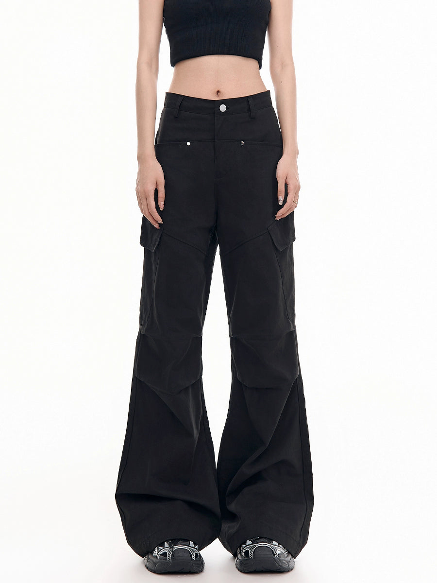 Solid Color Loose Casual Wide Leg Cargo Pants