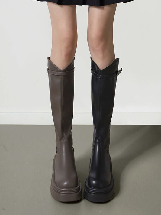 Women's Solid Color Zipper Height Increase V Solid Color Boots