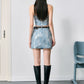 Sequined Denim Floral Halter Top + Skinny Skirt Set