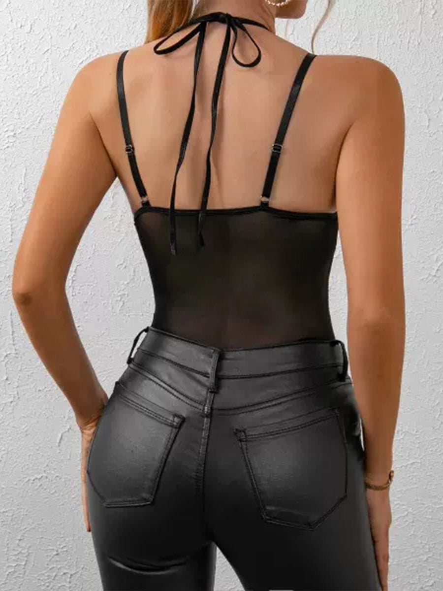 Solid Color Fake Two Piece Lace One Piece Camisole Top