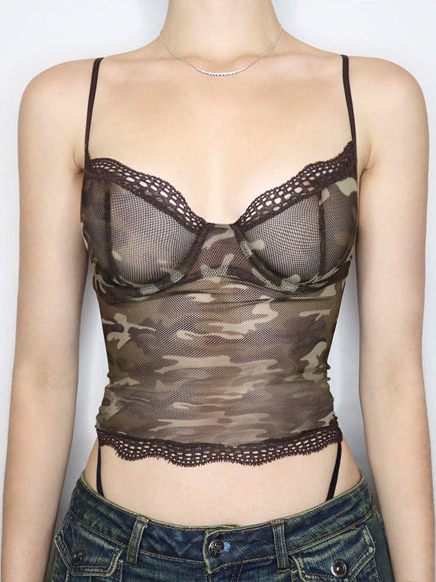 Vintage Camouflage Mesh Camisole Top