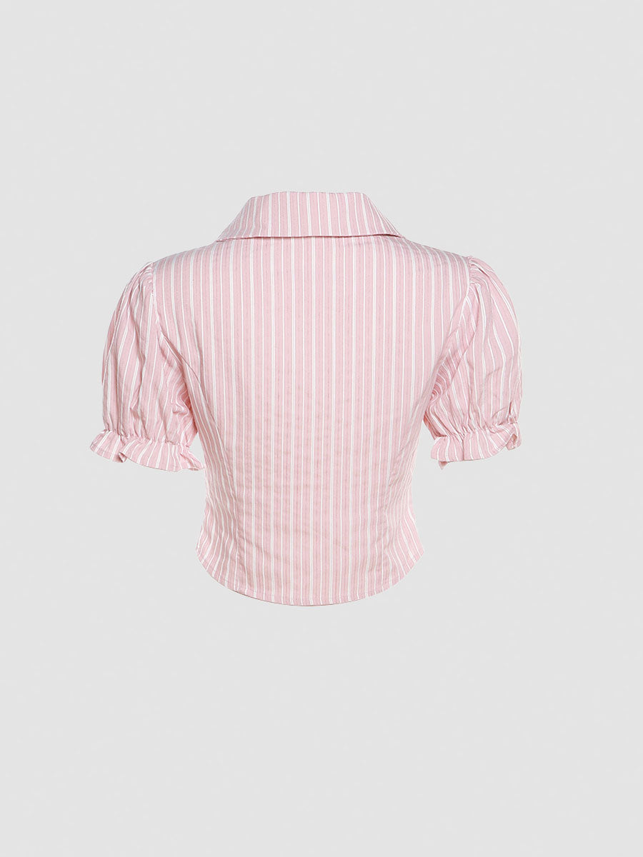 Striped Slim Fit Shirt Crop Top