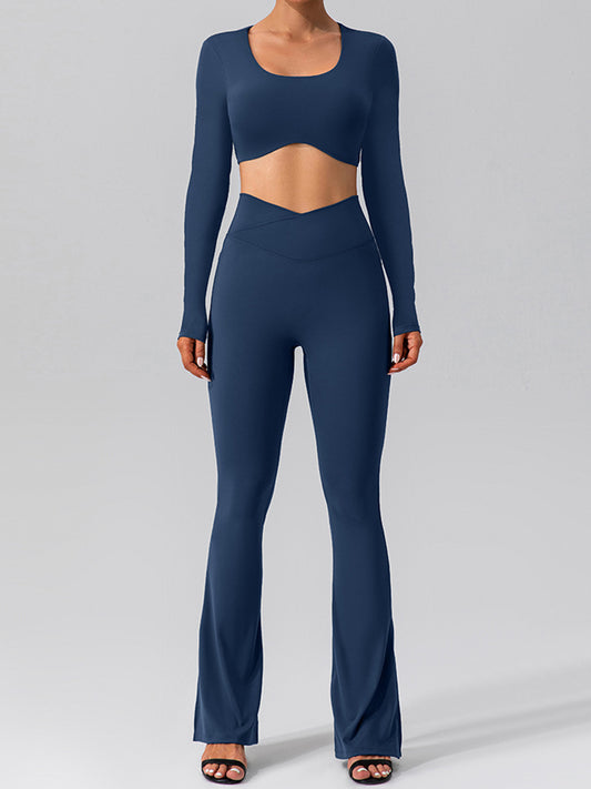 2pcs Fitness Yoga Suit Gym Outfits Set Plain Top with Chest Pads and Sports Leggings