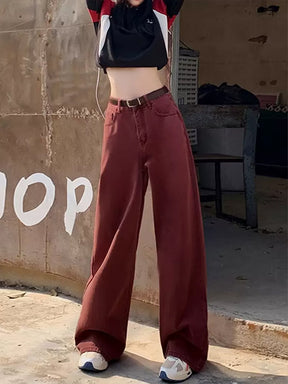 Solid Color Loose Fit Denim Long Pants